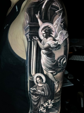 Angel Tattoo Sleeve Southampton | Straight Lines Tattoo