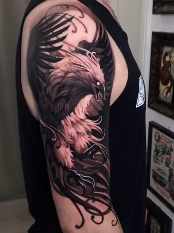 Black Grey Phoenix Tattoo London | Straight Lines Tattoo