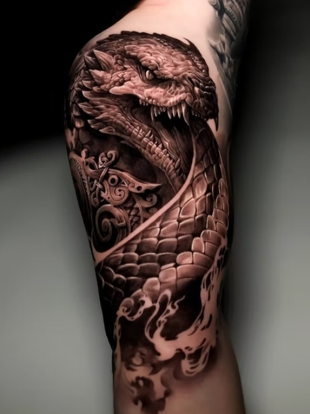 Coiled Realistic Dragon Tattoo Scotland | Straight Lines Tattoo