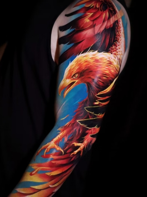 Colour Phoenix Sleeve Tattoo Liverpool | Straight Lines Tattoo