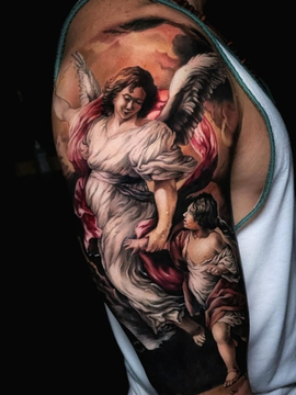 Colour Realism Angel Tattoo Bristol | Straight Lines Tattoo