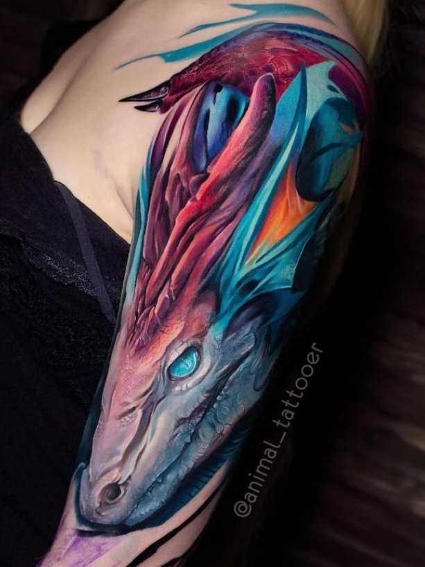 Colour Dragon Tattoo Bournemouth | Straight Lines Tattoo