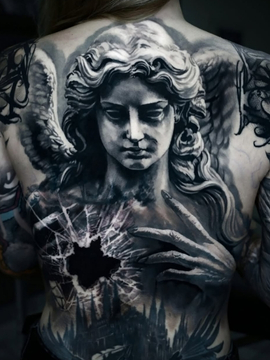 Religious Angel Back Tattoo Kent | Straight Lines Tattoo